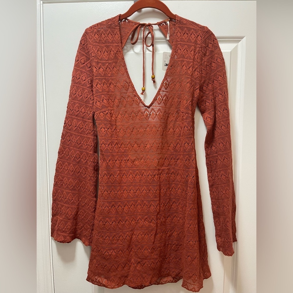 NWT. $88R Free People Sea Through Beach Mini Dress. Size S. Terracotta - Picture 2 of 7